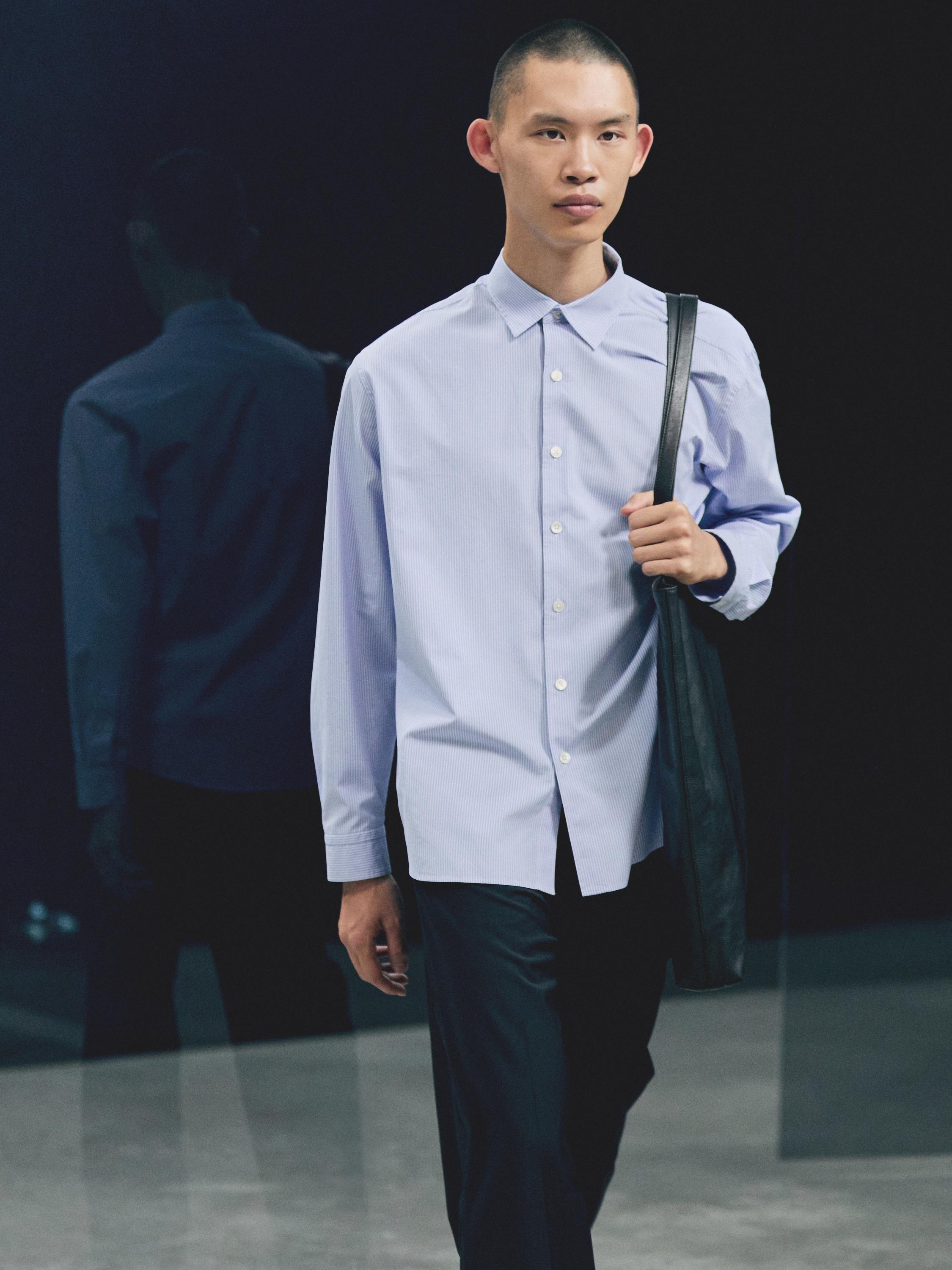 Regular fit striped poplin shirt